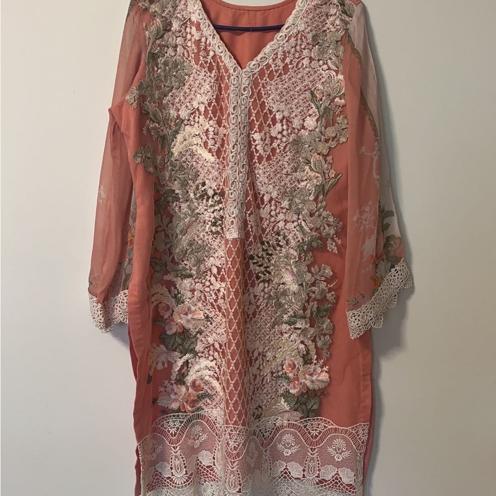 Sobia nazir beautiful baby pink and white color 3 piece dress